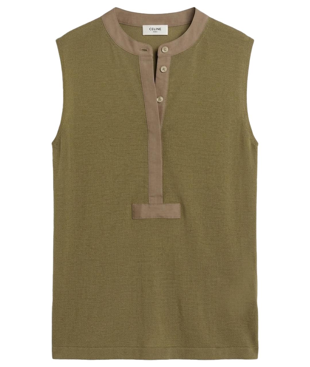 CELINE Хаки льняная майка, фото 1