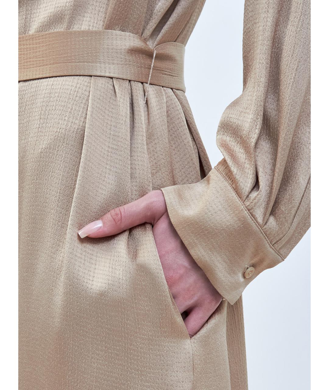 PESERICO Бежевое ацетатное повседневное платье, фото 4
