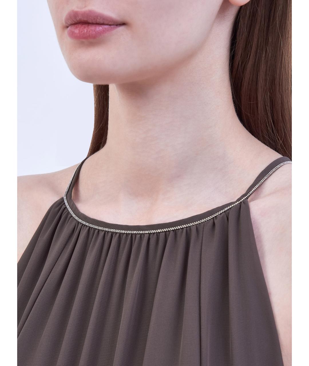 PESERICO Коричневое полиэстеровое повседневное платье, фото 3