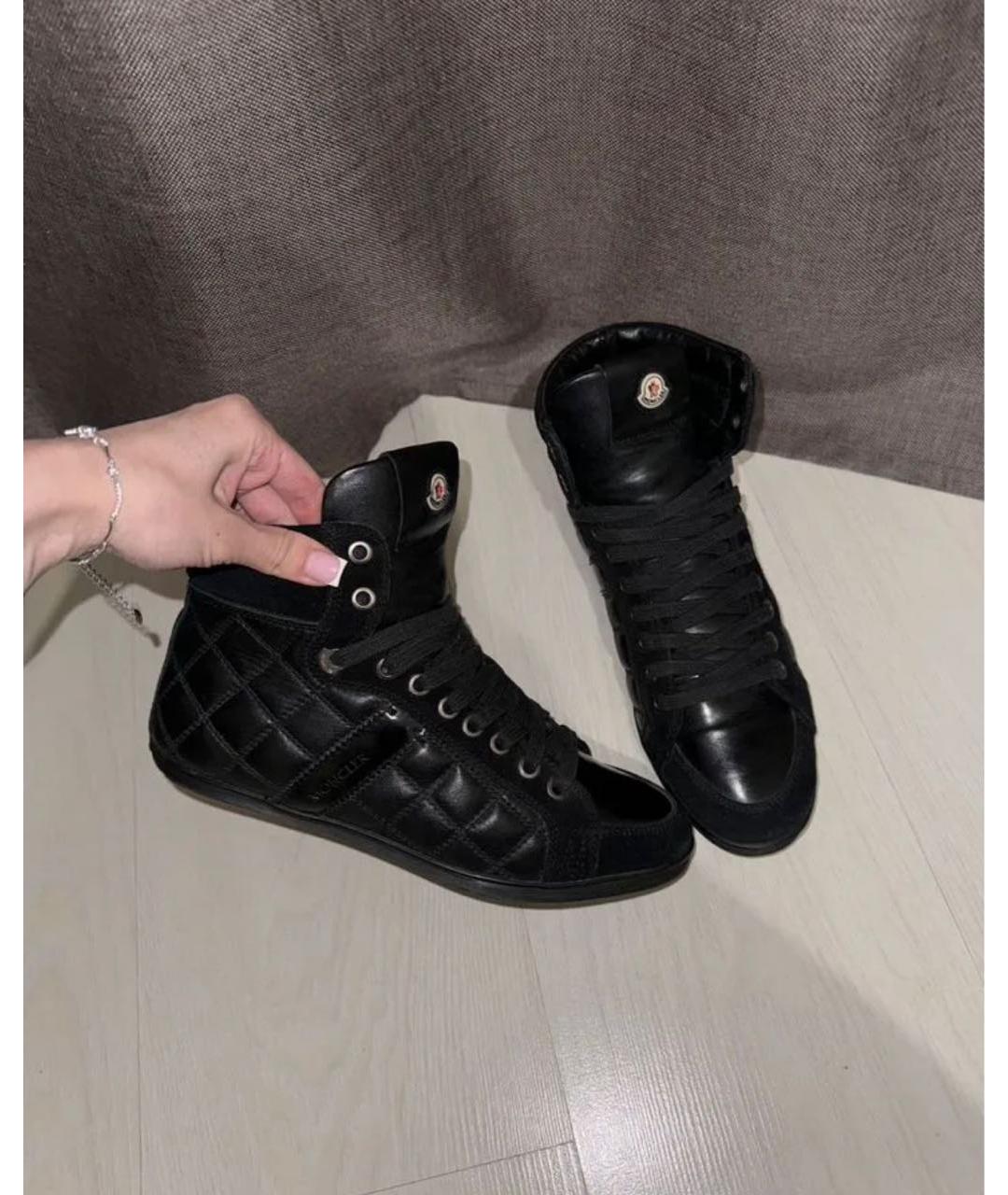 MONCLER Черные кожаные кеды, фото 7