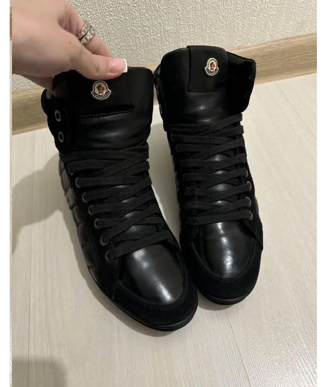 MONCLER Черные кожаные кеды, фото 2