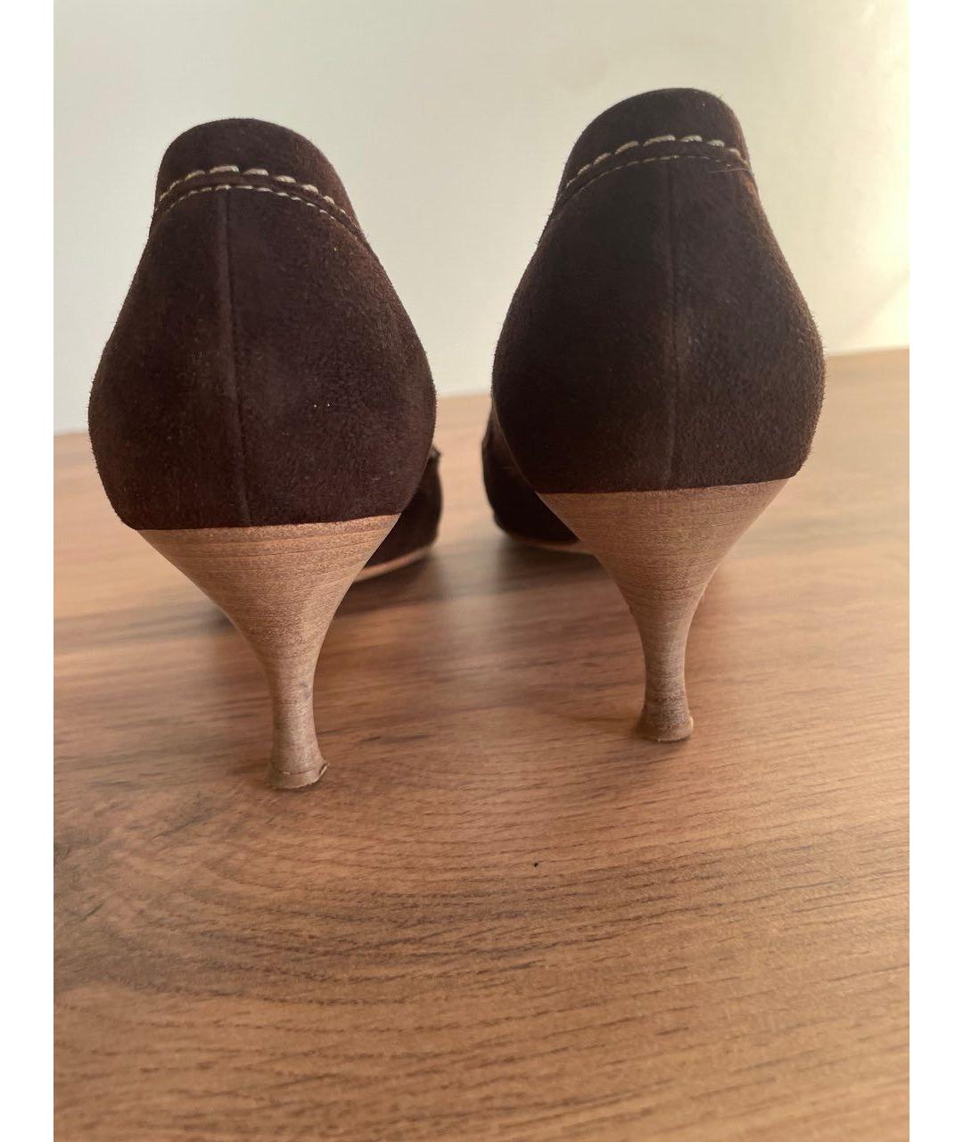 TOD'S Коричневые замшевые лодочки на низком каблуке, фото 4