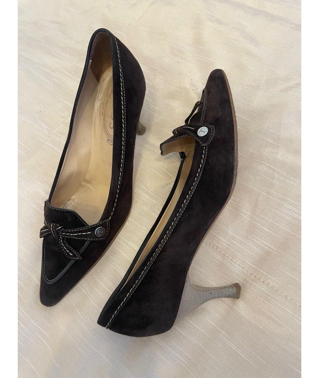 TOD'S Коричневые замшевые лодочки на низком каблуке, фото 6