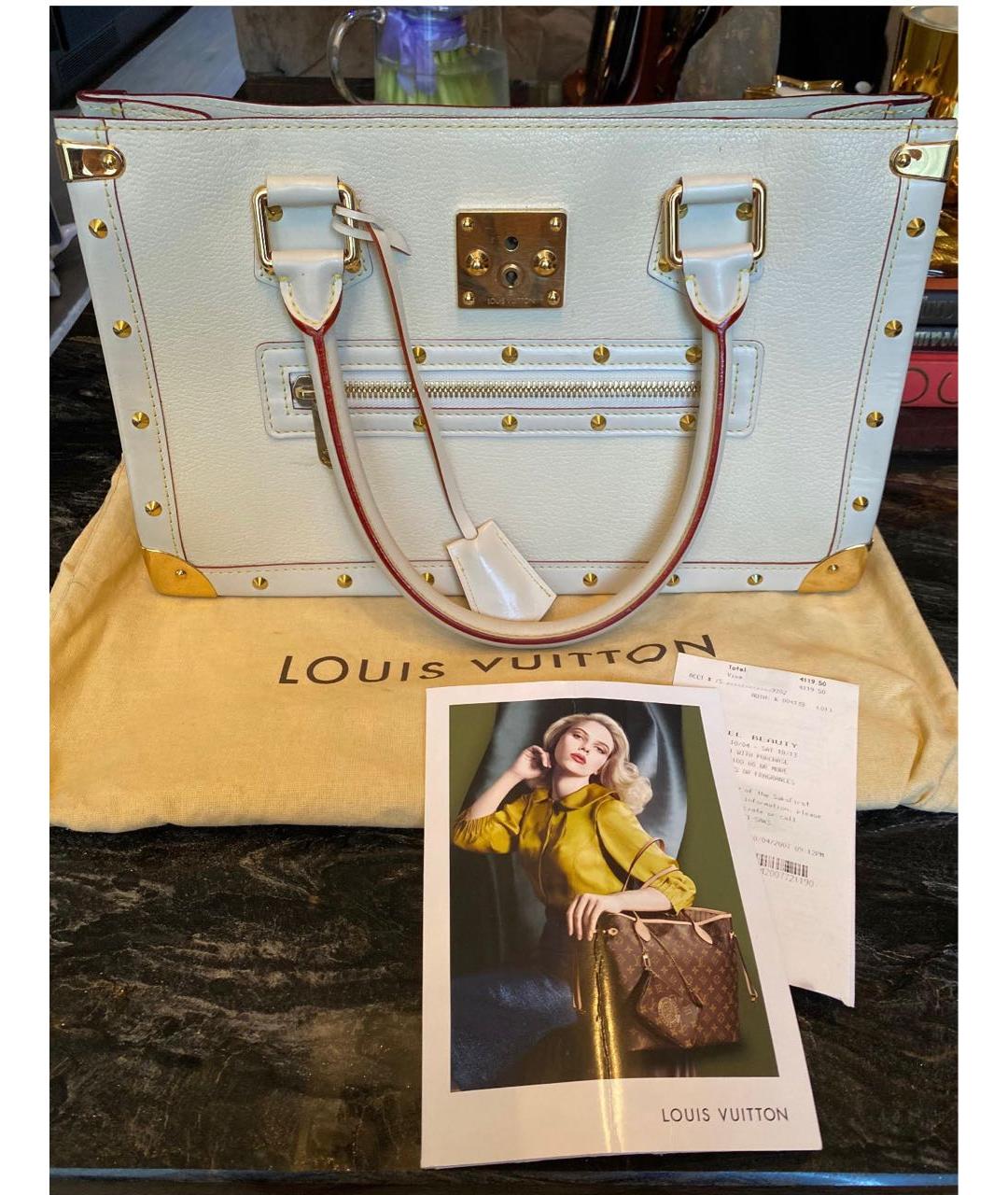 LOUIS VUITTON Белая кожаная сумка с короткими ручками, фото 4