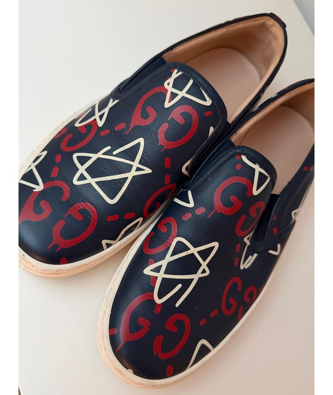 GUCCI Темно-синие кожаные слипоны, фото 5