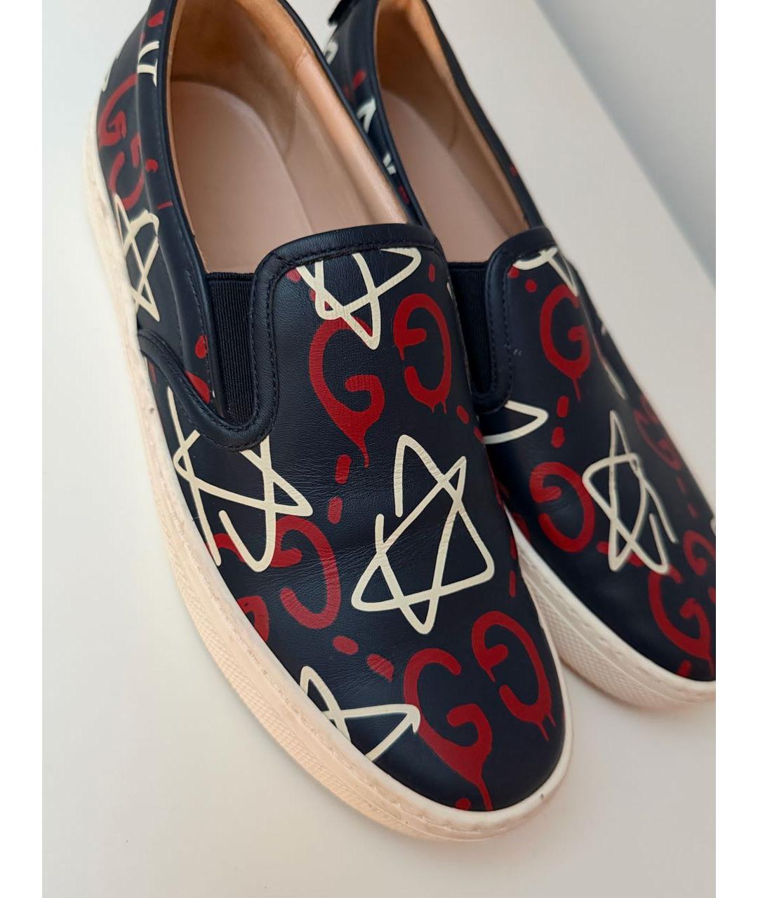 GUCCI Темно-синие кожаные слипоны, фото 6