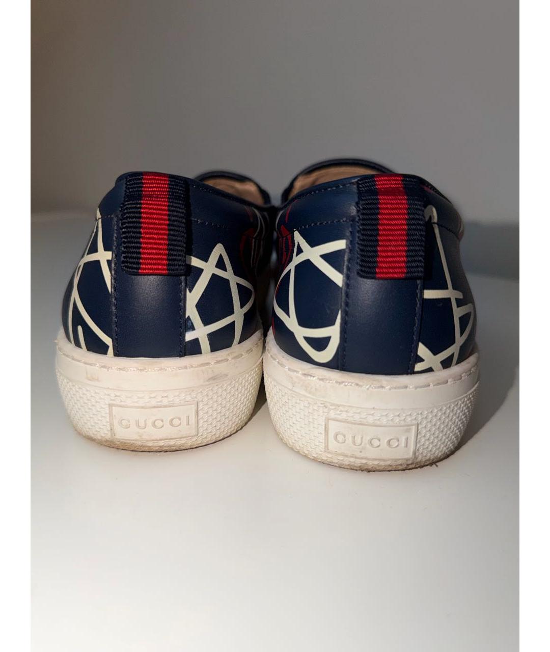 GUCCI Темно-синие кожаные слипоны, фото 4