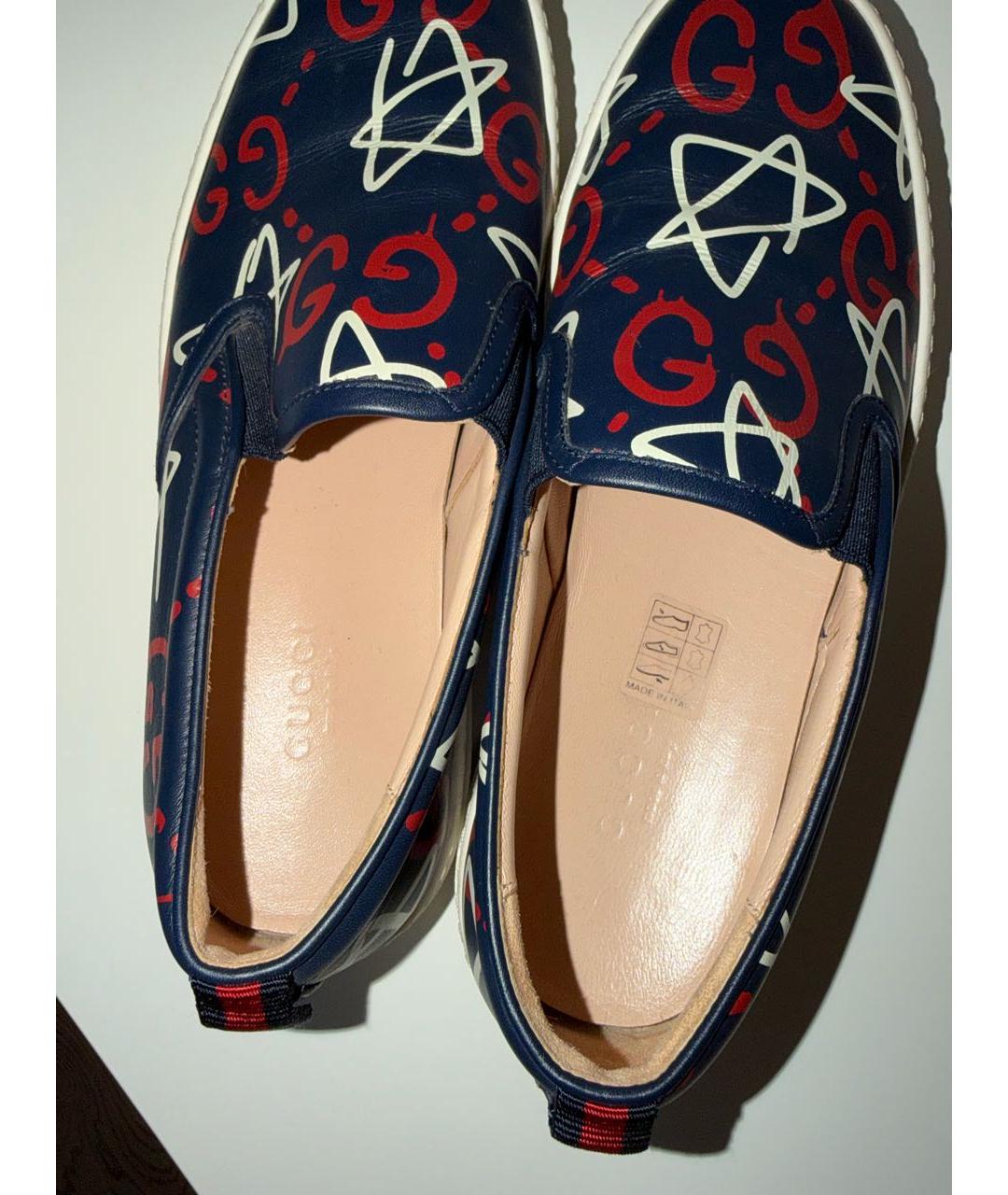 GUCCI Темно-синие кожаные слипоны, фото 3