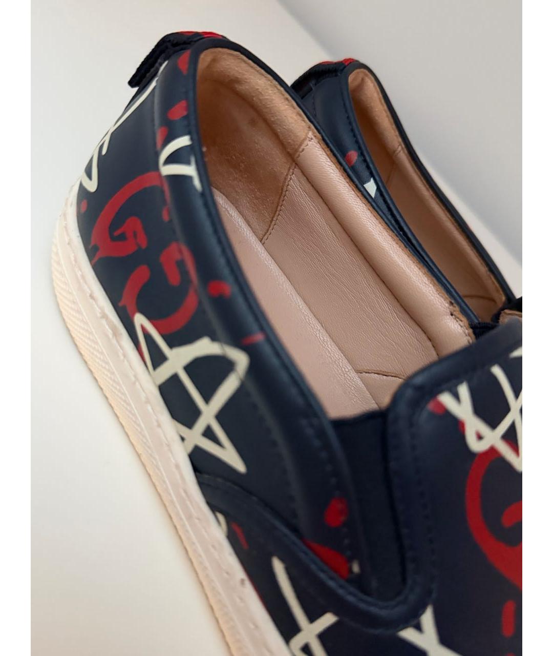 GUCCI Темно-синие кожаные слипоны, фото 7