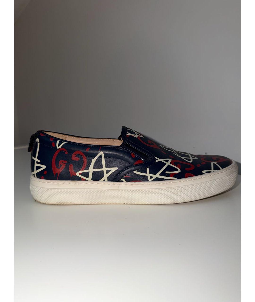 GUCCI Темно-синие кожаные слипоны, фото 9