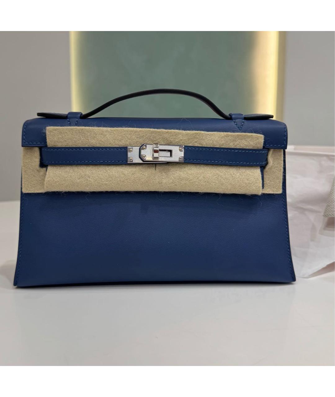 HERMES Синяя кожаная сумка с короткими ручками, фото 7