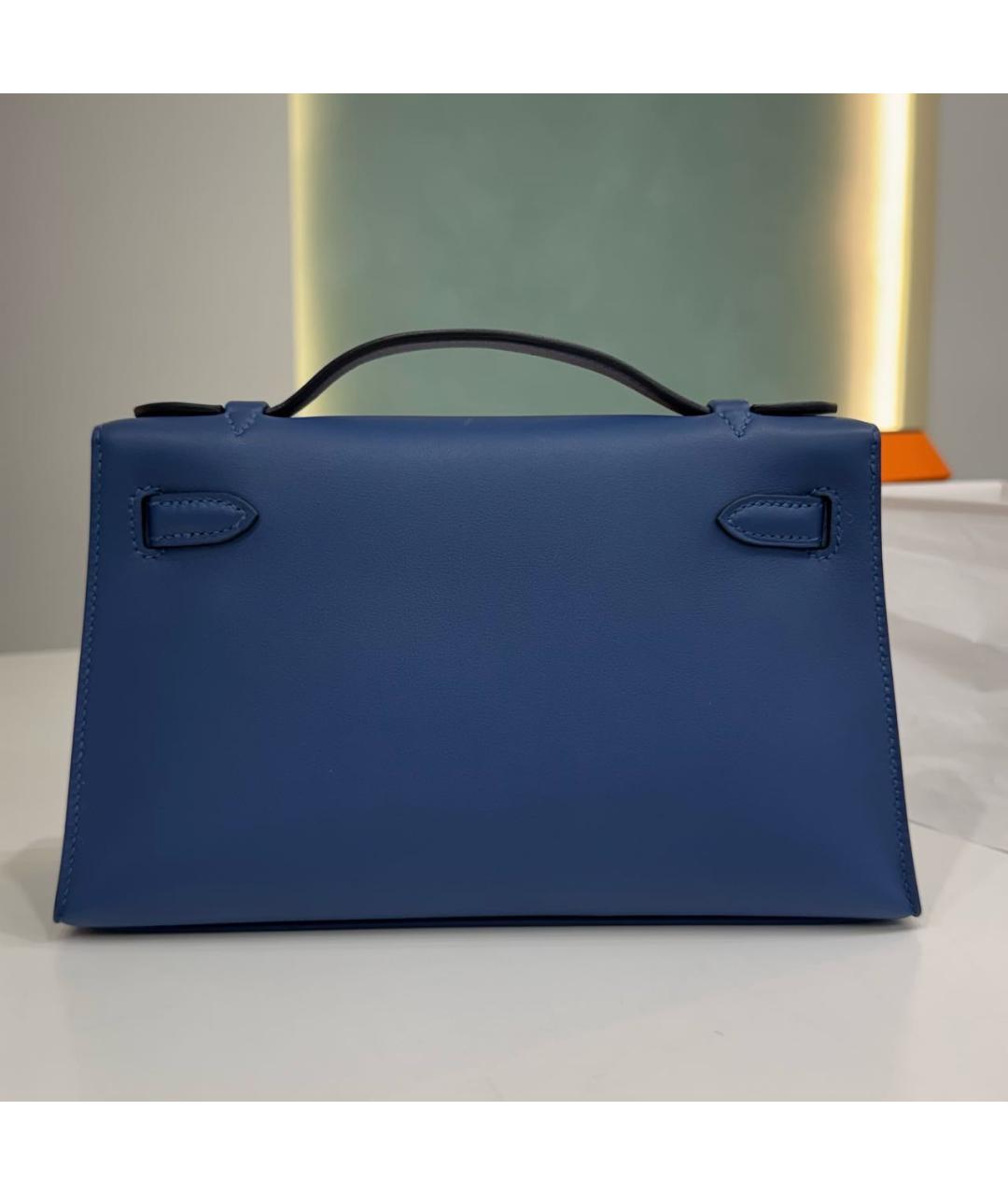 HERMES Синяя кожаная сумка с короткими ручками, фото 2