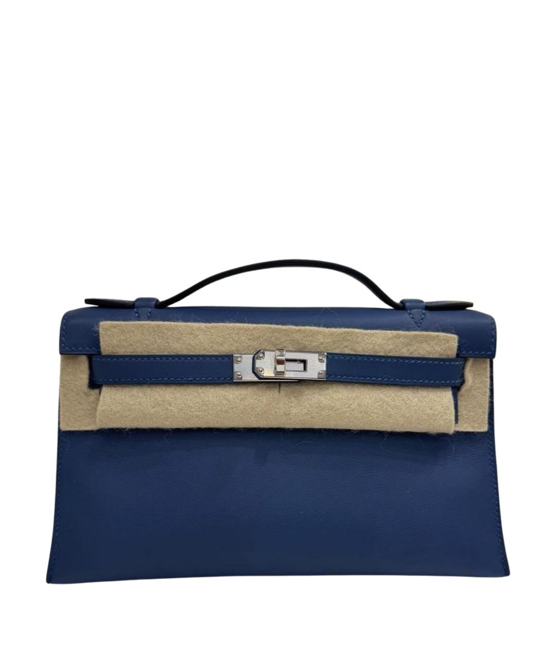 HERMES Синяя кожаная сумка с короткими ручками, фото 1