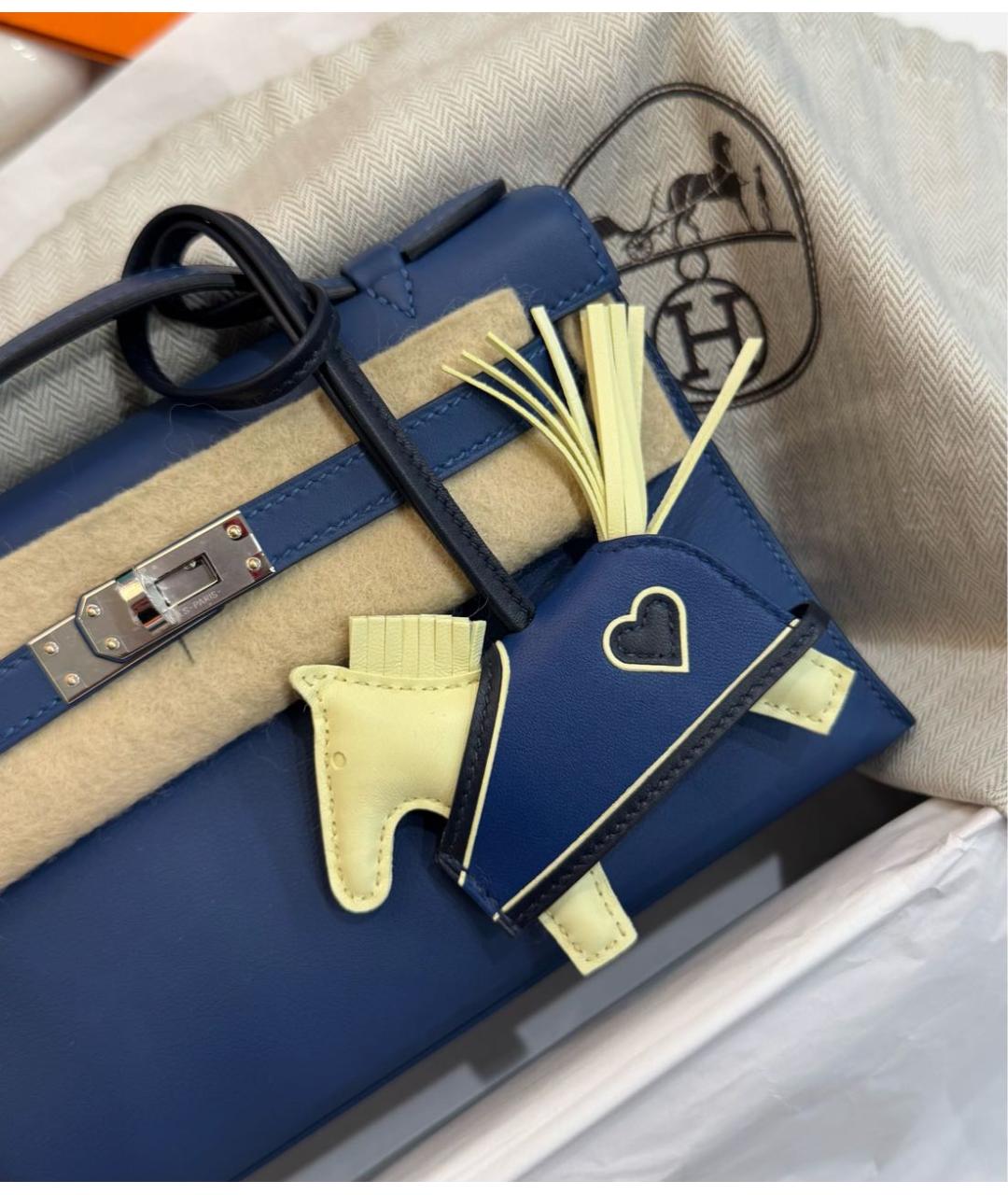 HERMES Синяя кожаная сумка с короткими ручками, фото 5