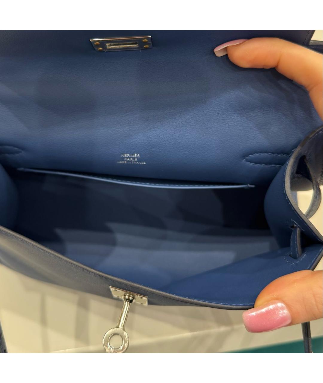 HERMES Синяя кожаная сумка с короткими ручками, фото 3