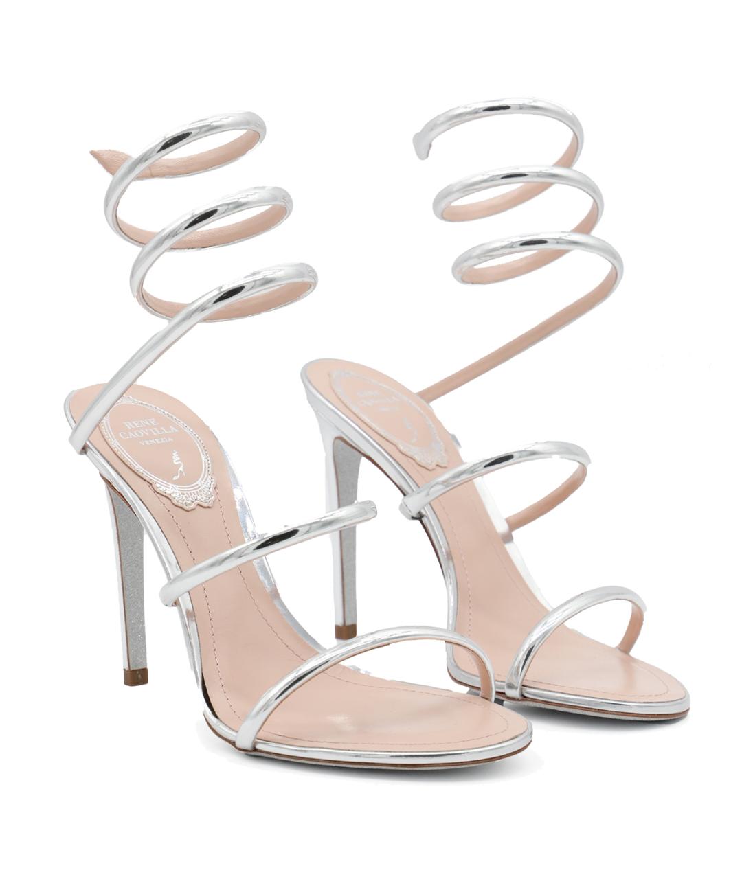 RENE CAOVILLA Серебряные кожаные босоножки, фото 2