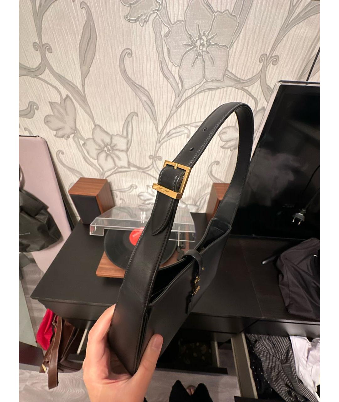 SAINT LAURENT Черная кожаная сумка с короткими ручками, фото 6