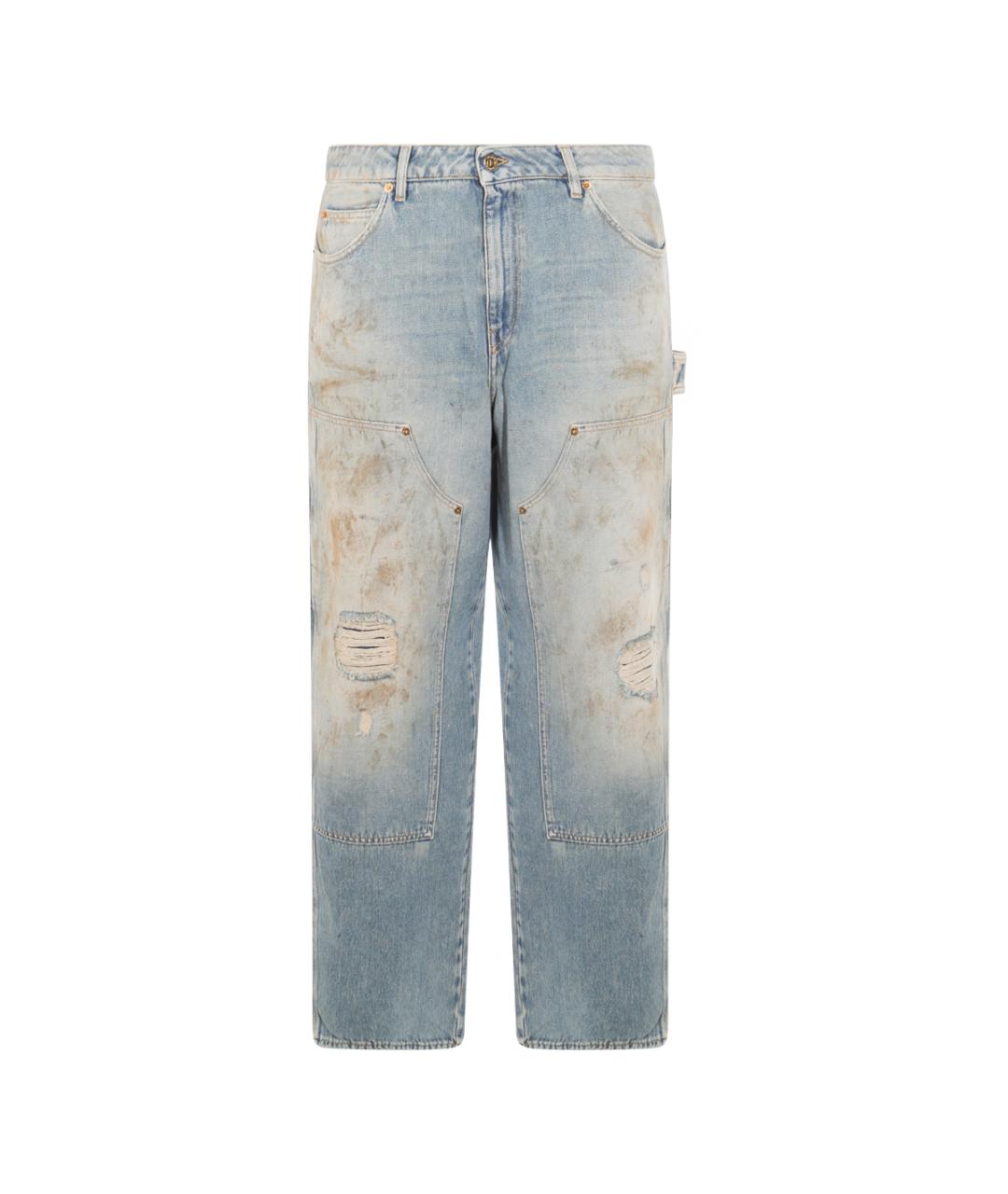 GOLDEN GOOSE DELUXE BRAND Голубые хлопковые прямые джинсы, фото 1