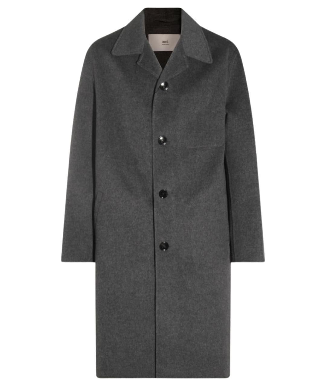 Ami Paris Серое шерстяное пальто, фото 1