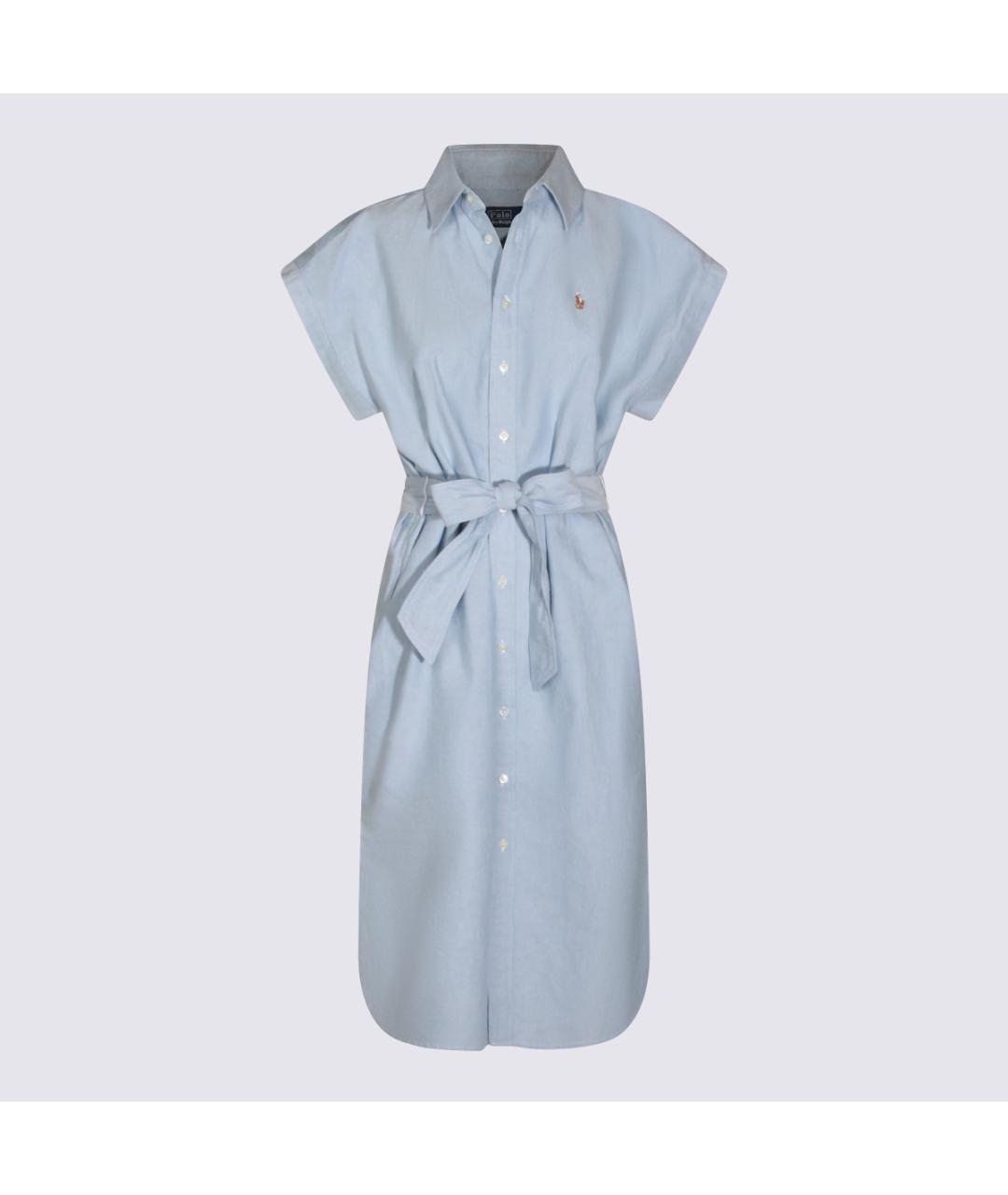 POLO RALPH LAUREN Голубое хлопковое повседневное платье, фото 9