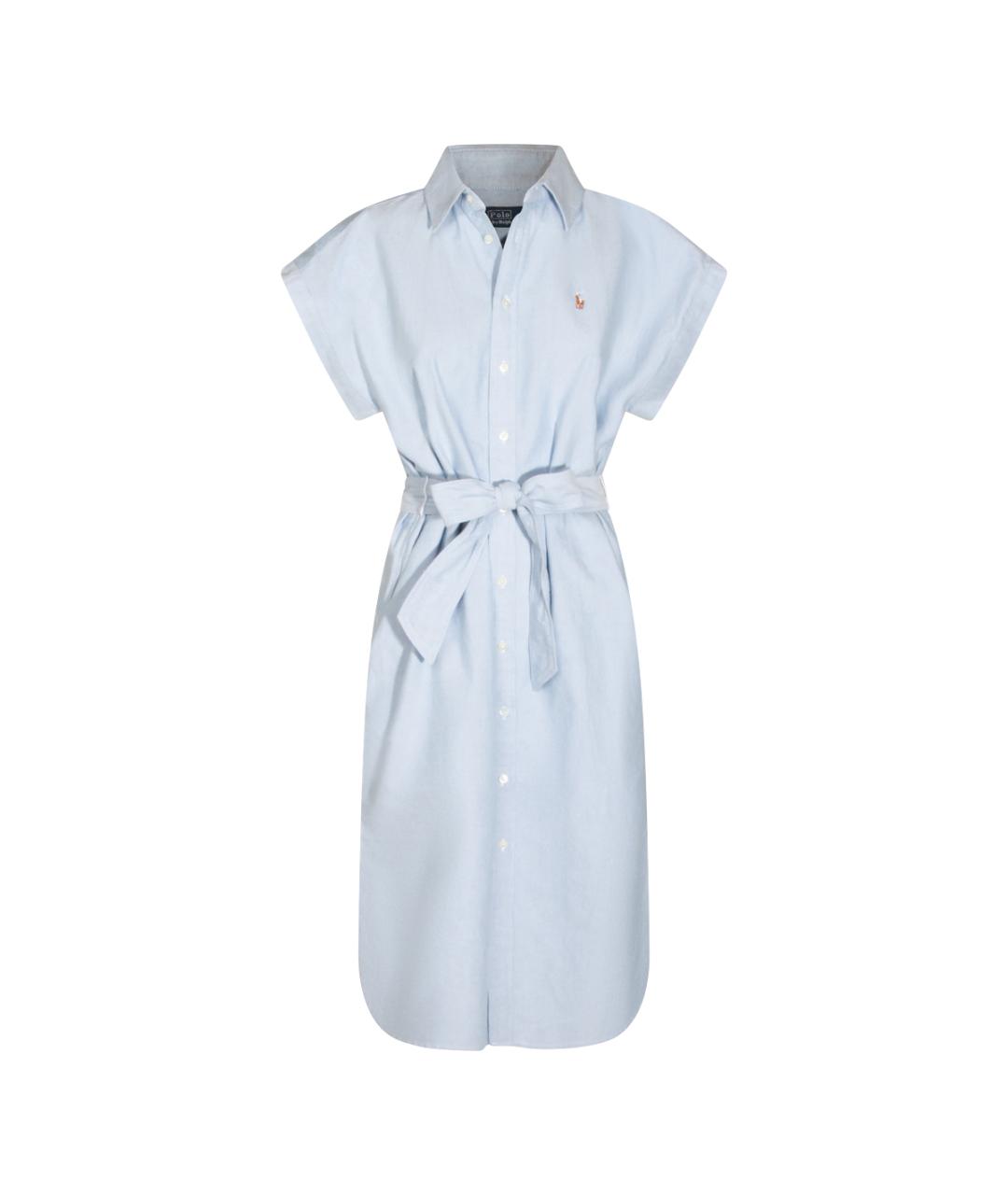 POLO RALPH LAUREN Голубое хлопковое повседневное платье, фото 8