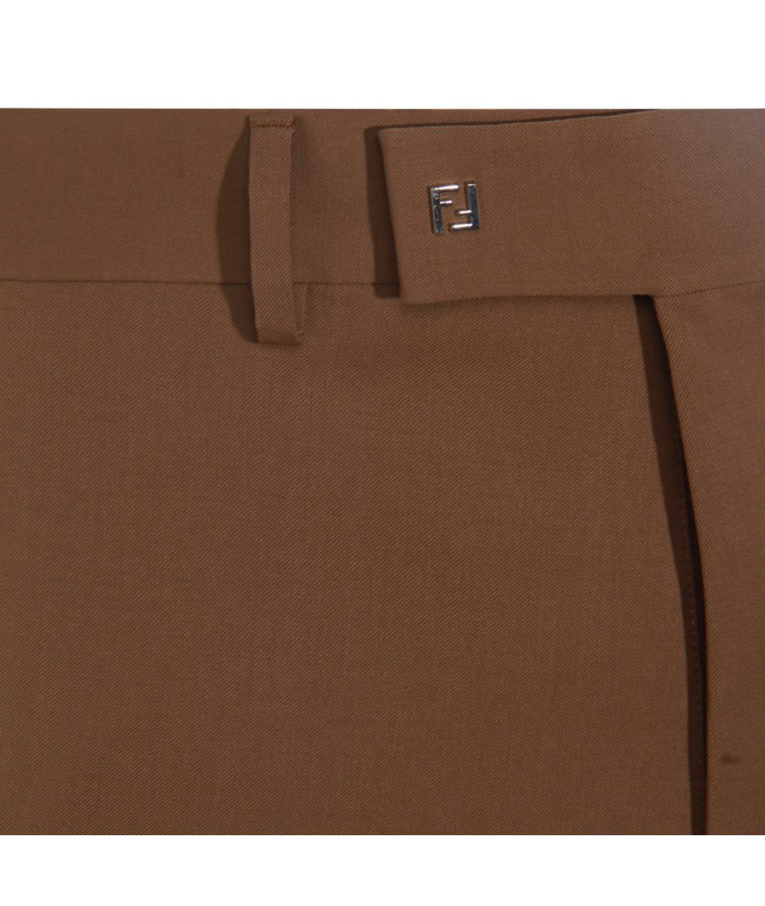 FENDI Коричневые шерстяные повседневные брюки, фото 3