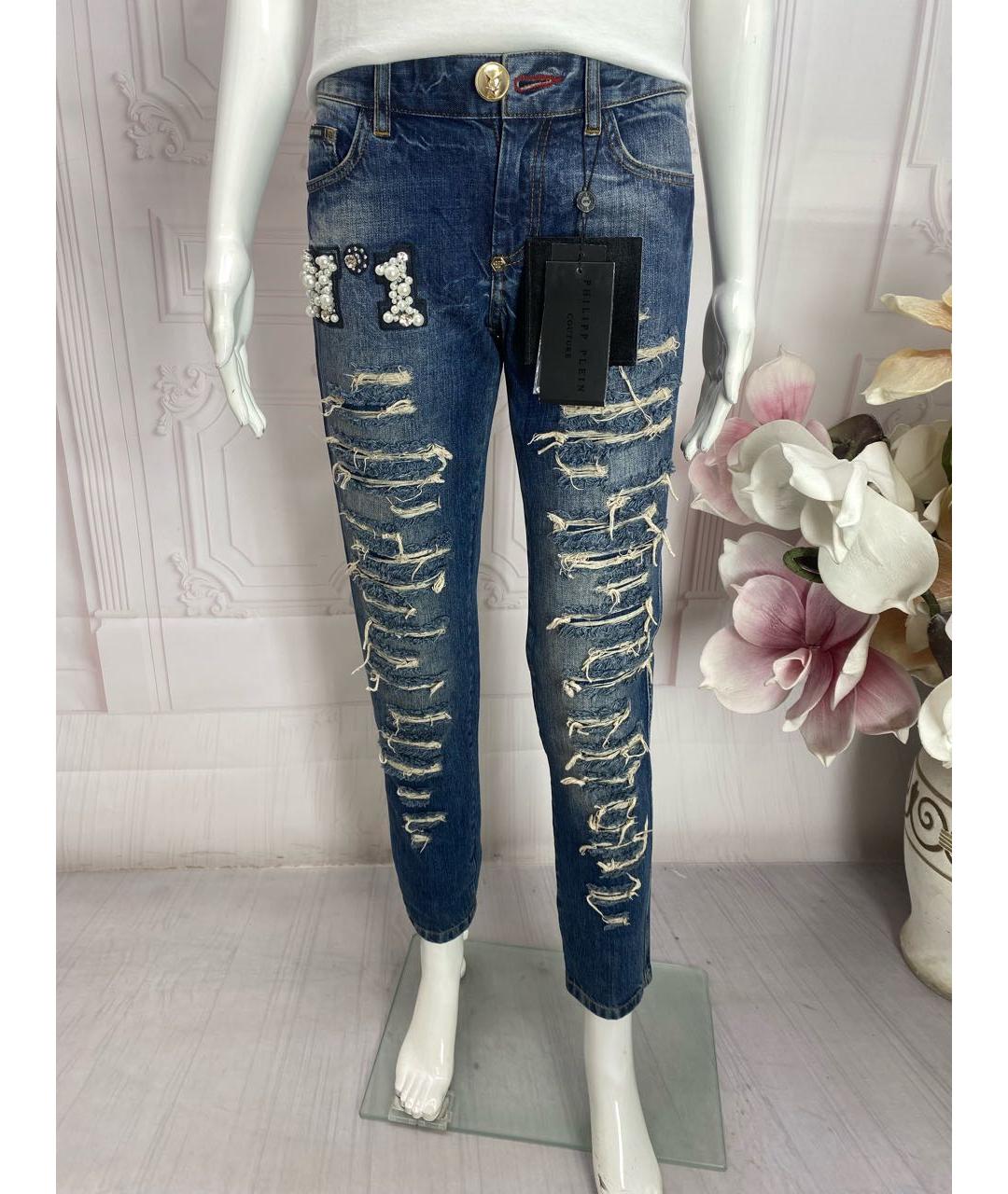 PHILIPP PLEIN Синие хлопковые джинсы слим, фото 5