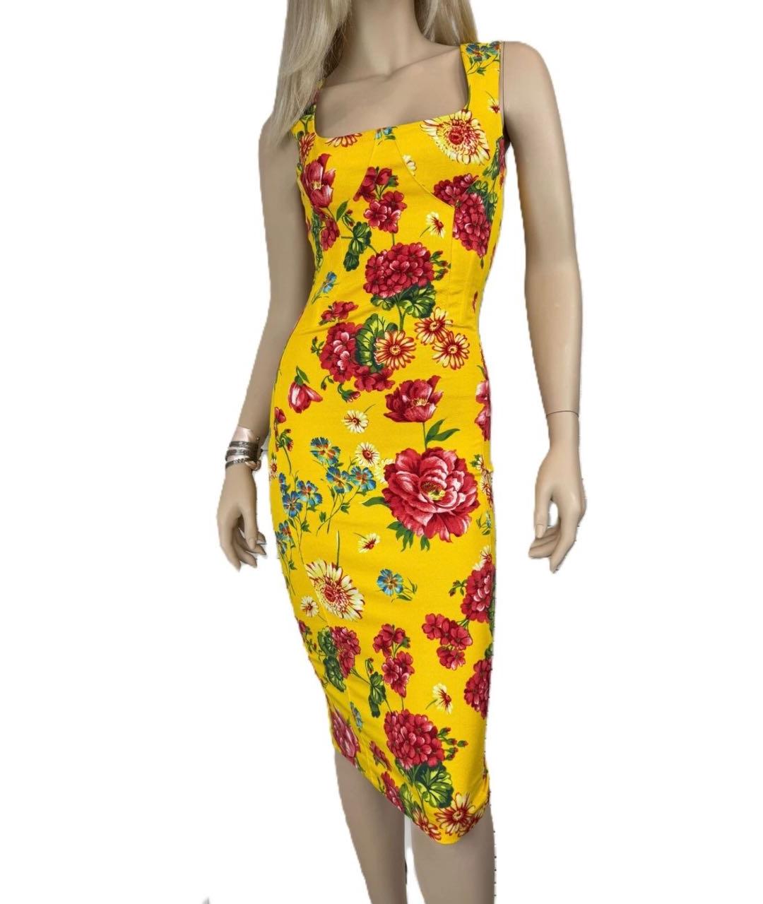 DOLCE&GABBANA Желтое хлопко-эластановое вечернее платье, фото 2