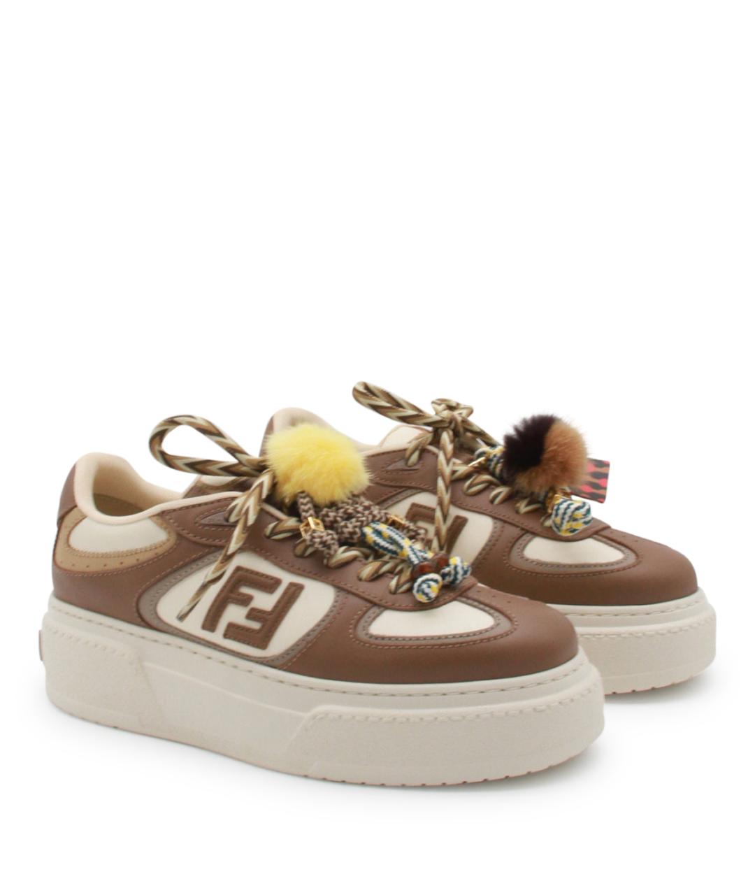 FENDI Коричневые кожаные кроссовки, фото 2