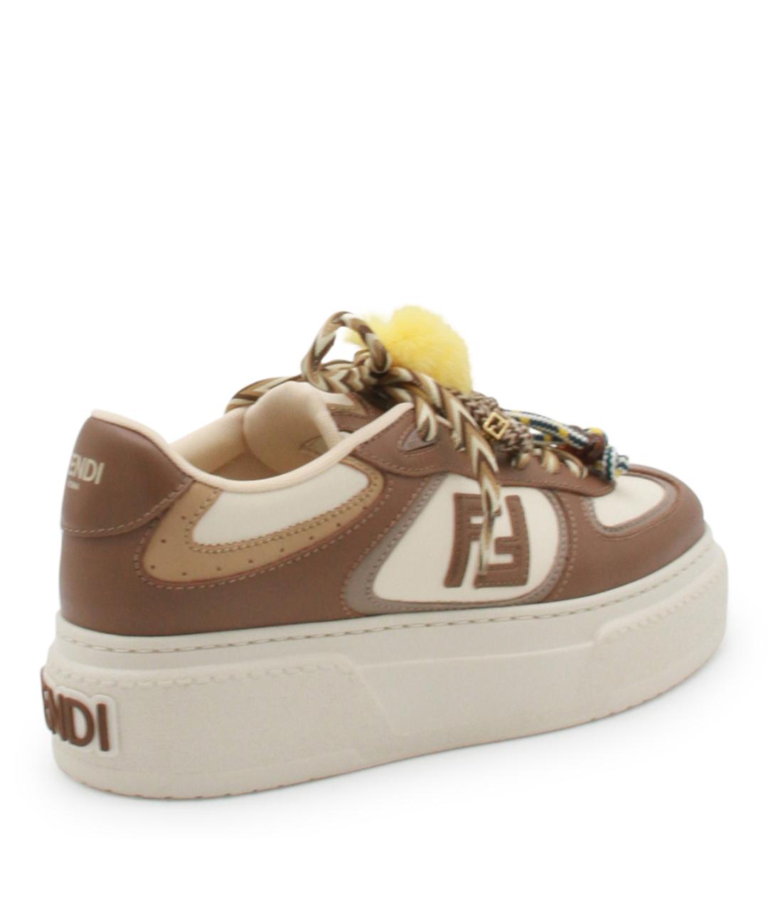 FENDI Коричневые кожаные кроссовки, фото 3