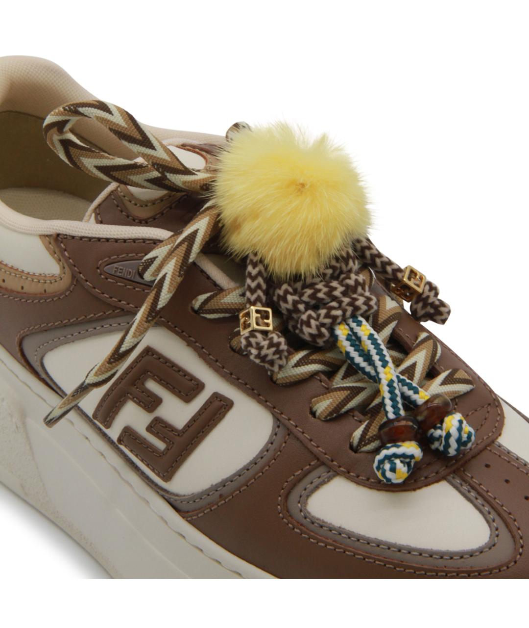 FENDI Коричневые кожаные кроссовки, фото 4