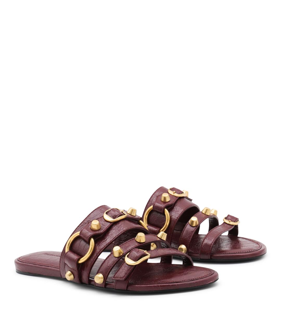 BALENCIAGA Бордовые кожаные шлепанцы, фото 2
