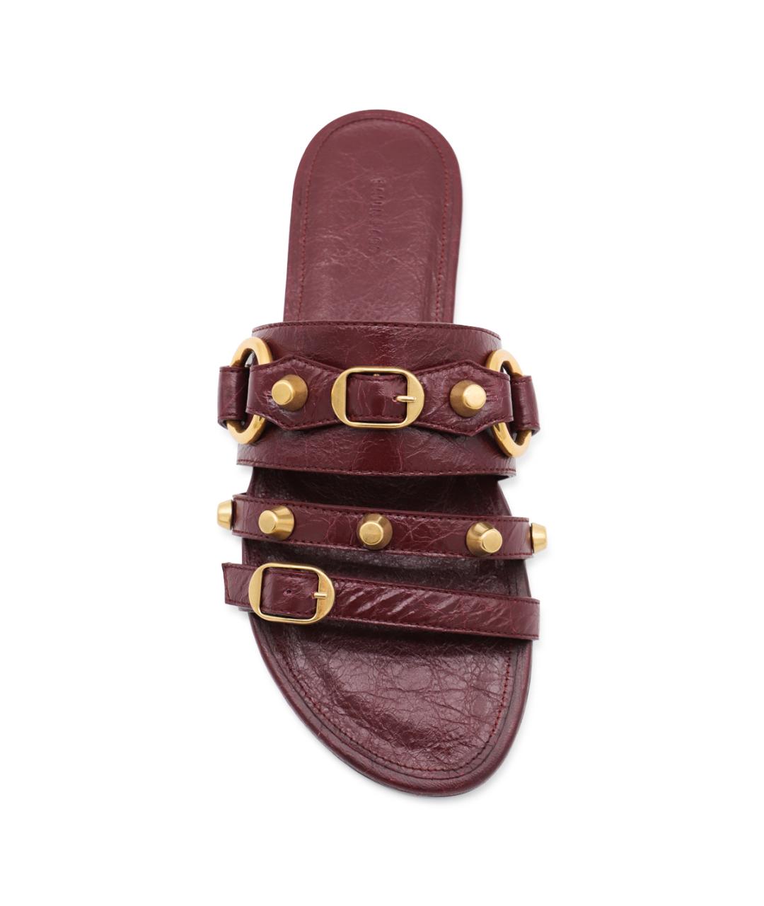 BALENCIAGA Бордовые кожаные шлепанцы, фото 4