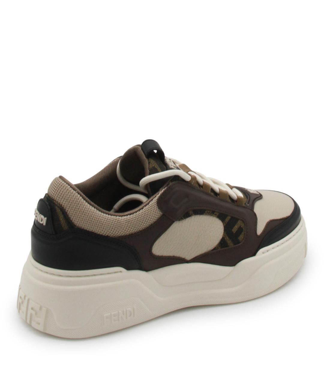 FENDI Коричневые кожаные низкие кроссовки / кеды, фото 3