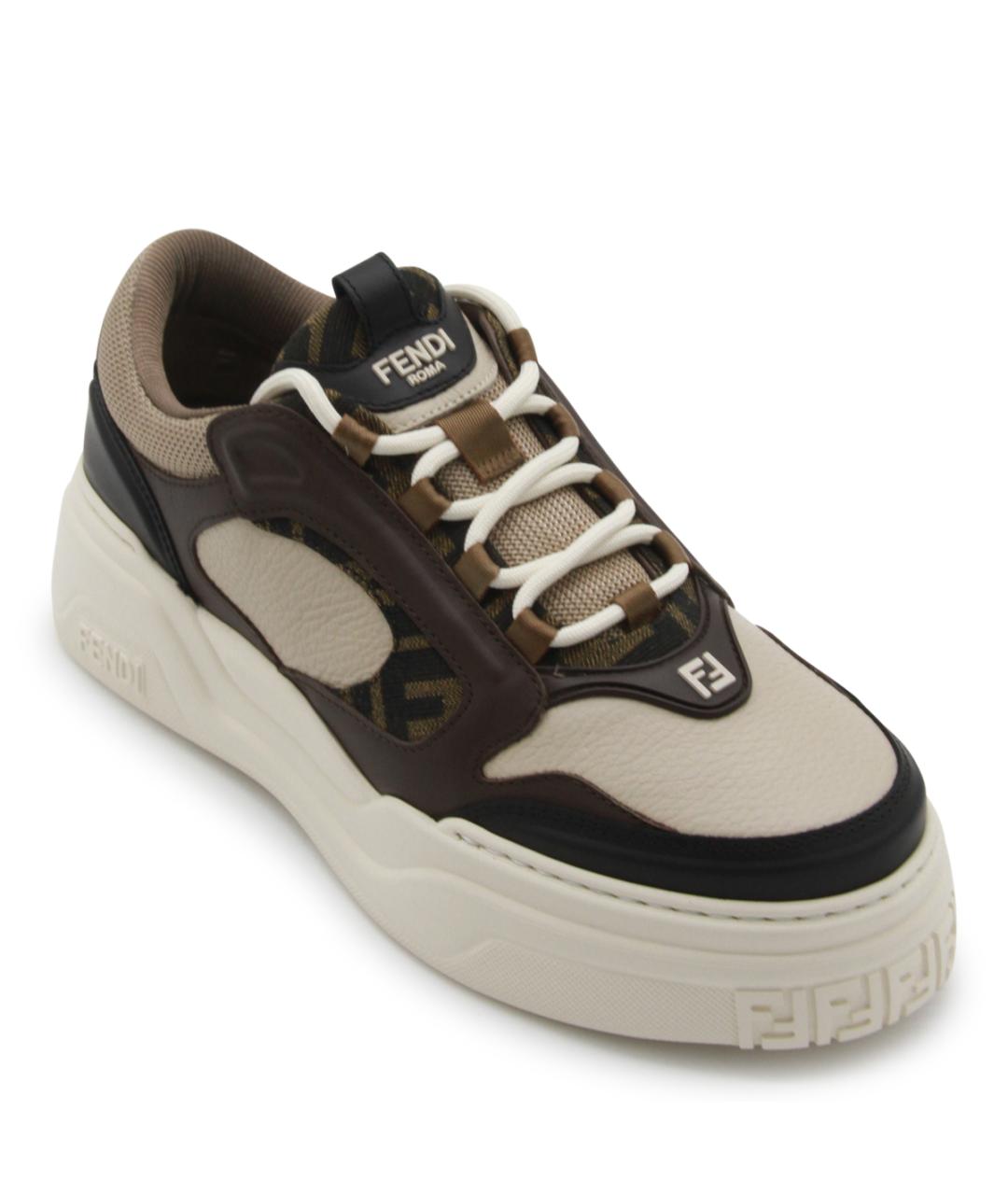 FENDI Коричневые кожаные низкие кроссовки / кеды, фото 4