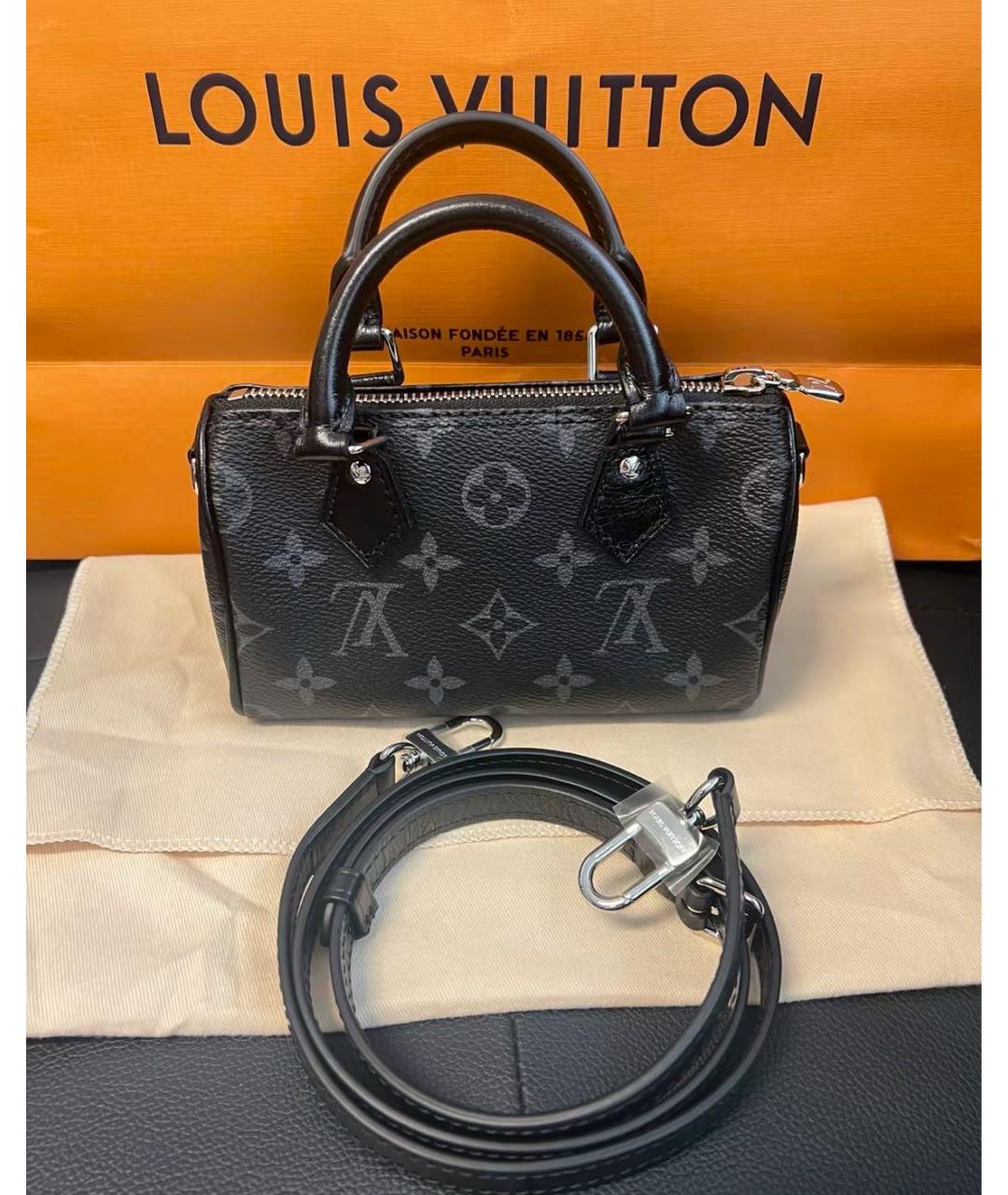 LOUIS VUITTON Черная кожаная сумка с короткими ручками, фото 2