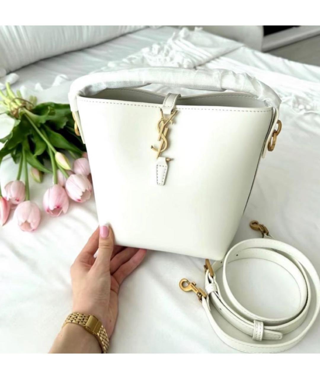 SAINT LAURENT Белая кожаная сумка с короткими ручками, фото 3