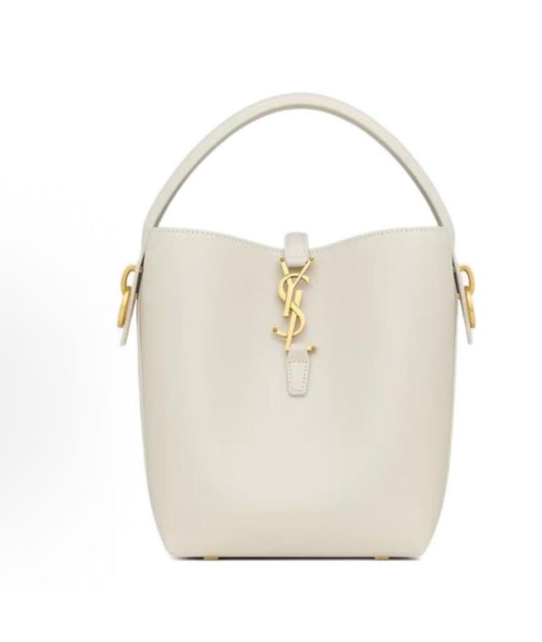 SAINT LAURENT Белая кожаная сумка с короткими ручками, фото 4