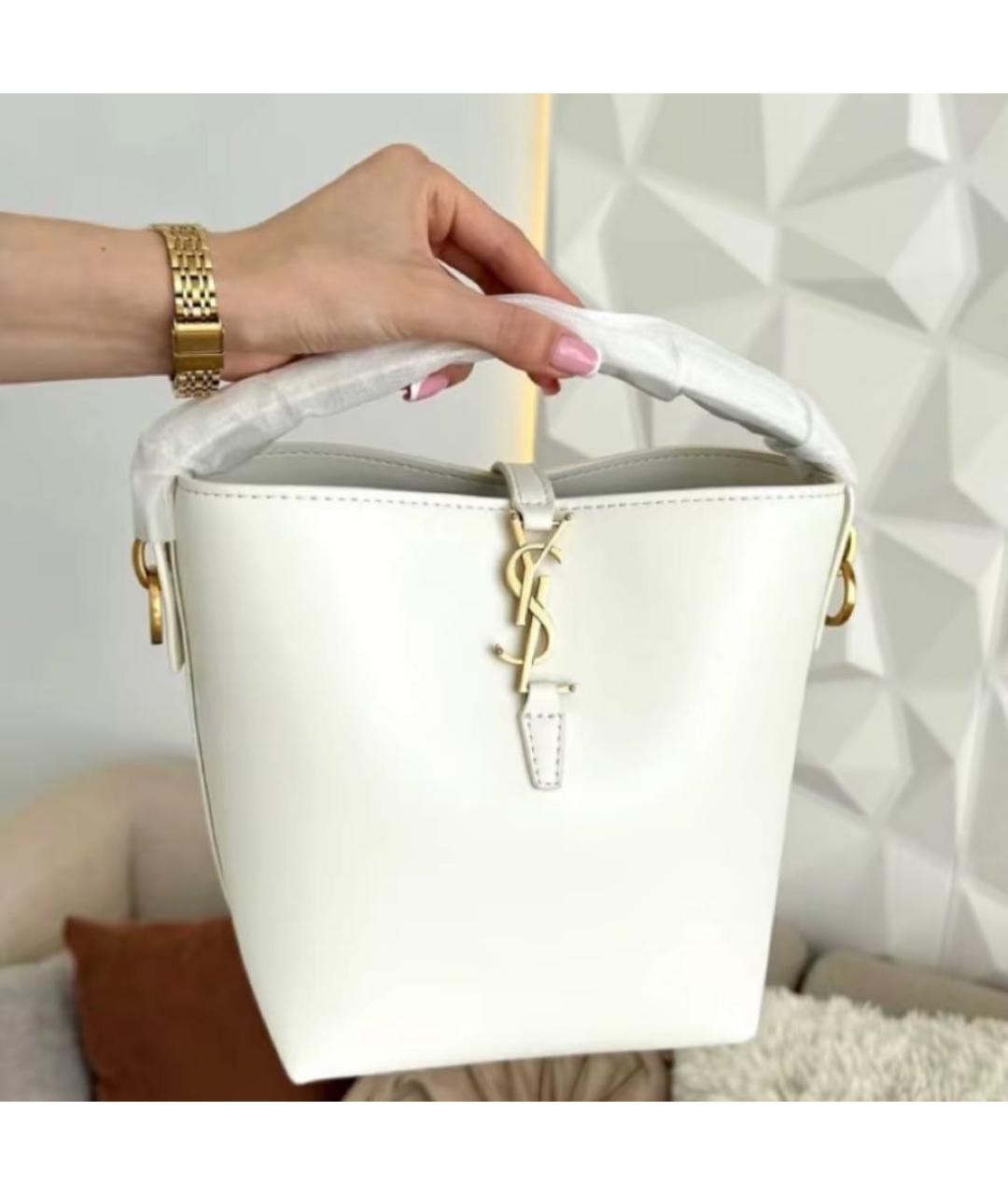 SAINT LAURENT Белая кожаная сумка с короткими ручками, фото 2