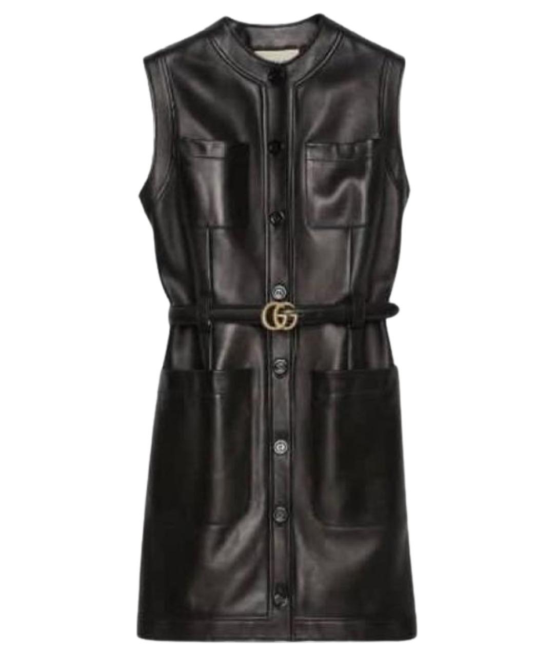 GUCCI Черное кожаное повседневное платье, фото 1