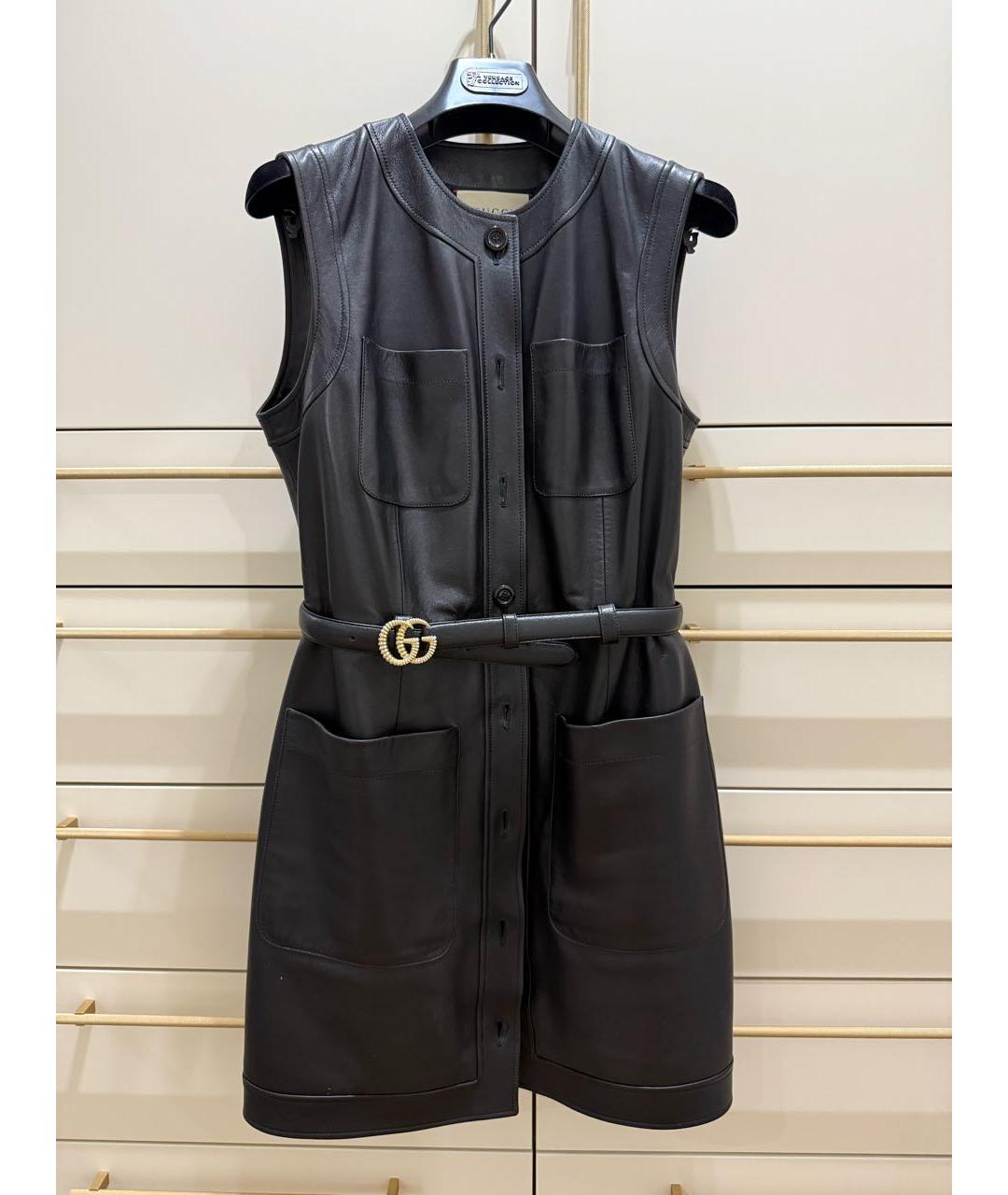GUCCI Черное кожаное повседневное платье, фото 2