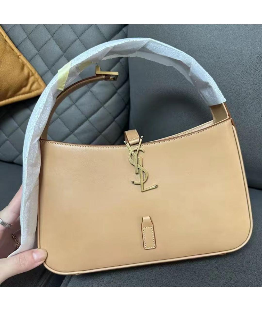 SAINT LAURENT Бежевая кожаная сумка с короткими ручками, фото 2