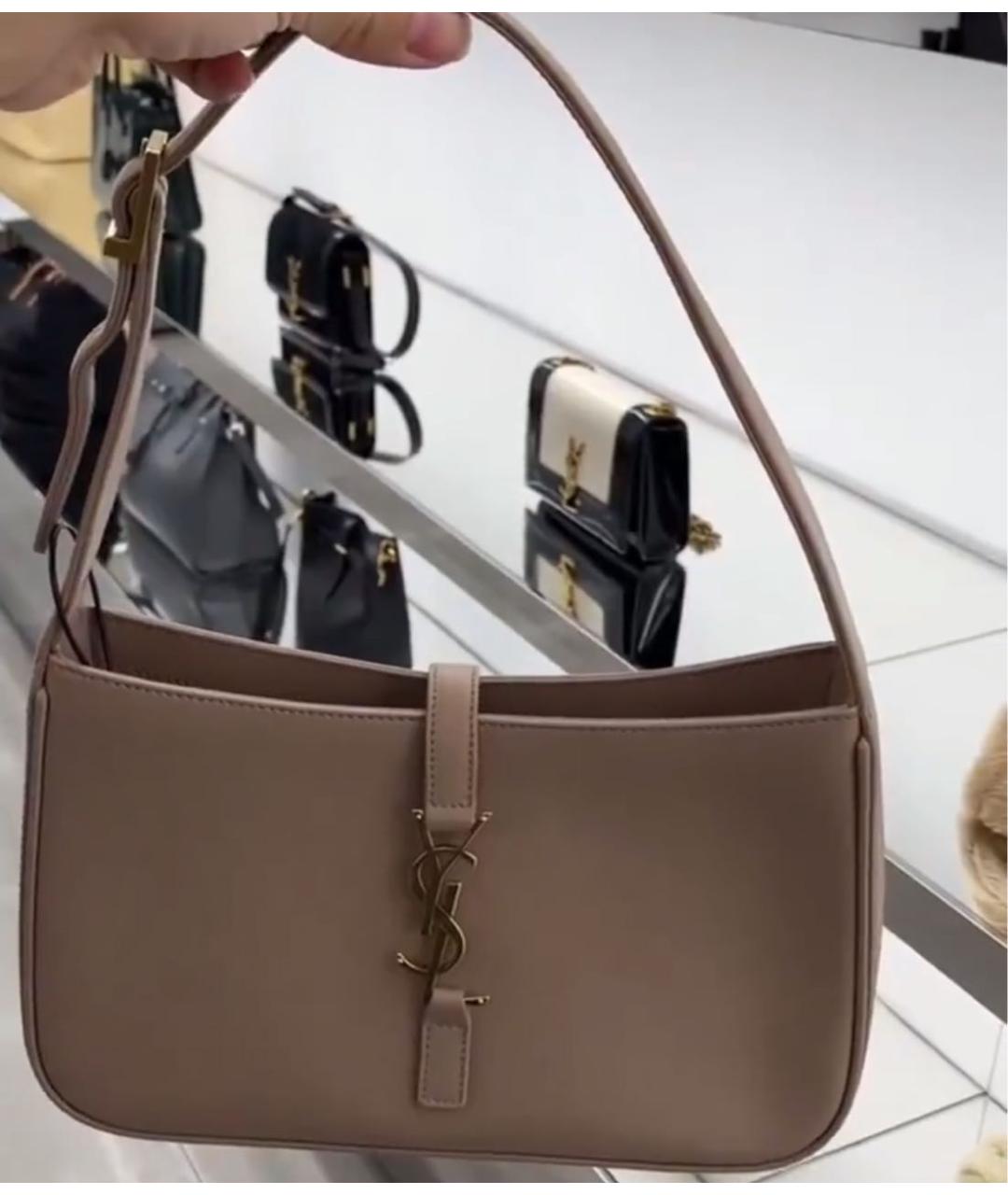 SAINT LAURENT Бежевая кожаная сумка с короткими ручками, фото 3