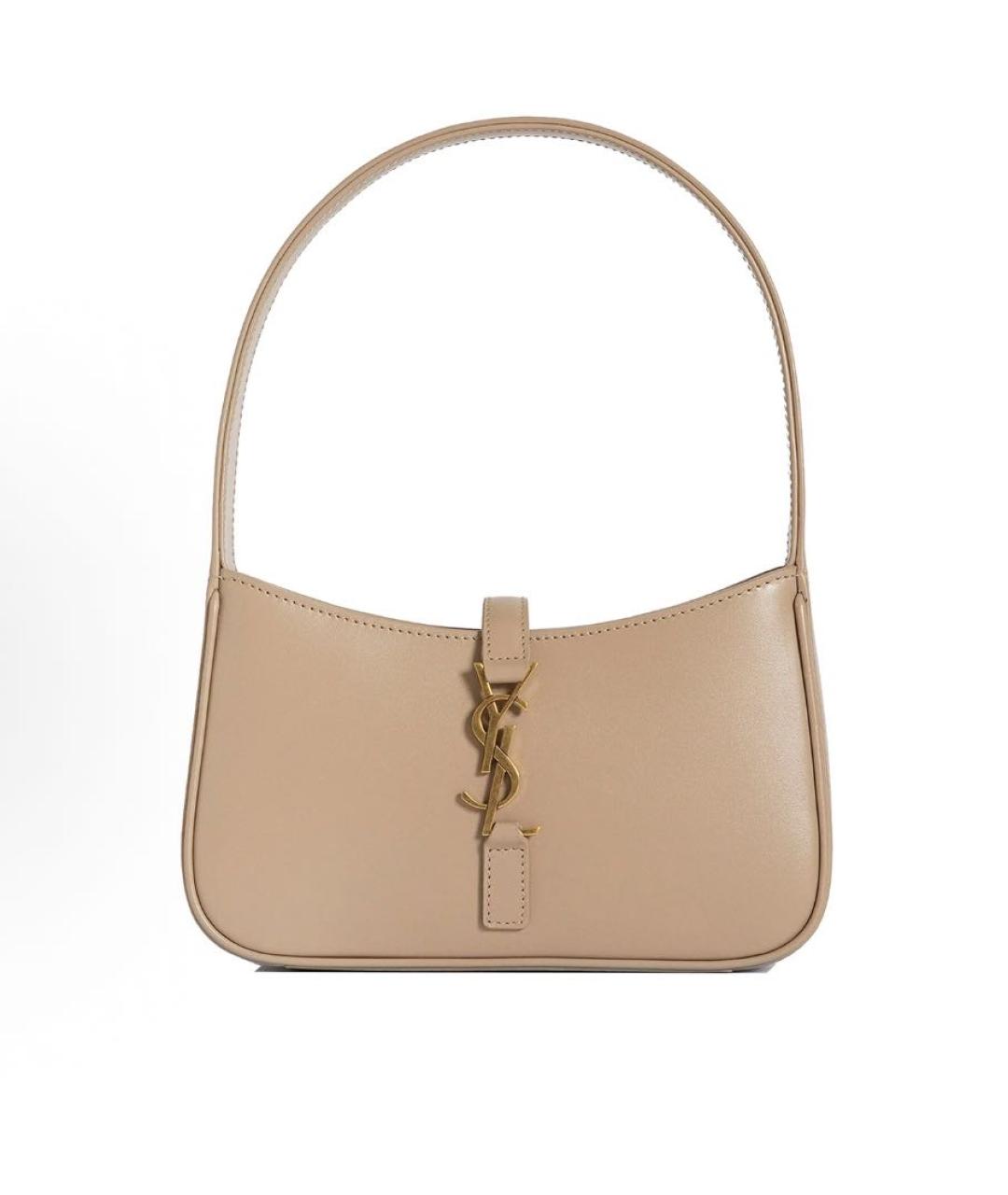 SAINT LAURENT Бежевая кожаная сумка с короткими ручками, фото 4