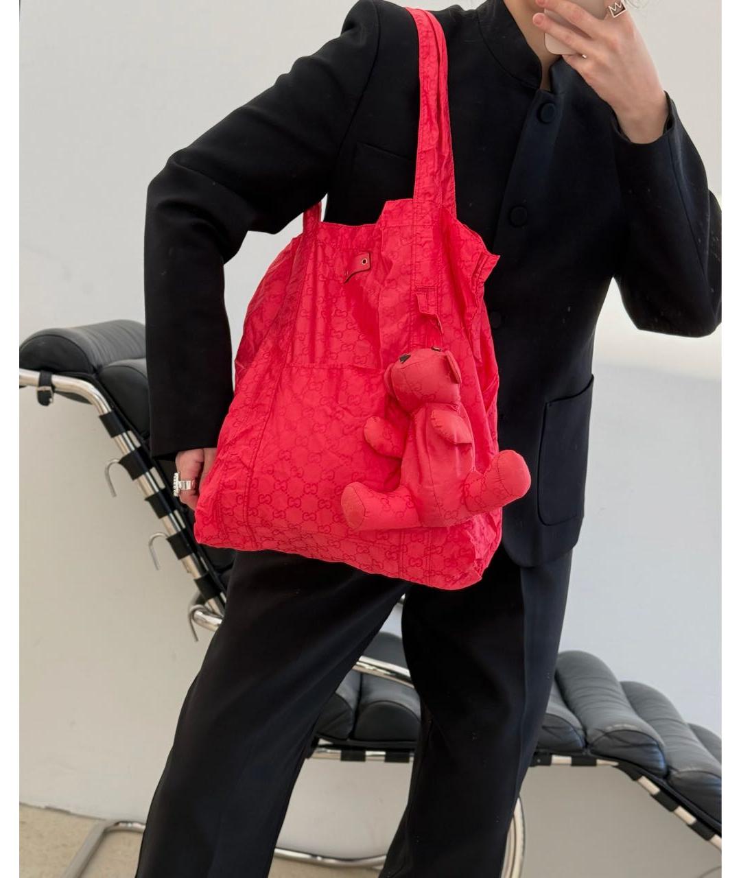 GUCCI Красная тканевая сумка тоут, фото 2