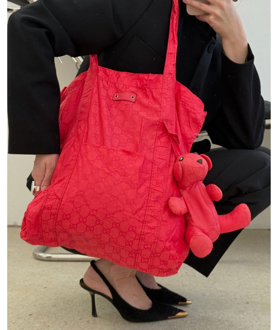 GUCCI Красная тканевая сумка тоут, фото 3
