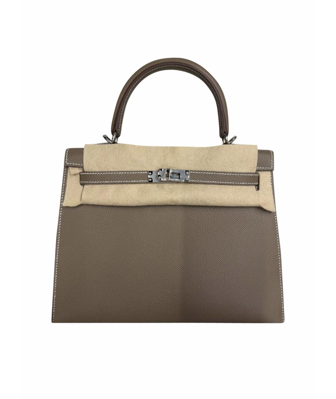 HERMES Бежевая кожаная сумка с короткими ручками, фото 1