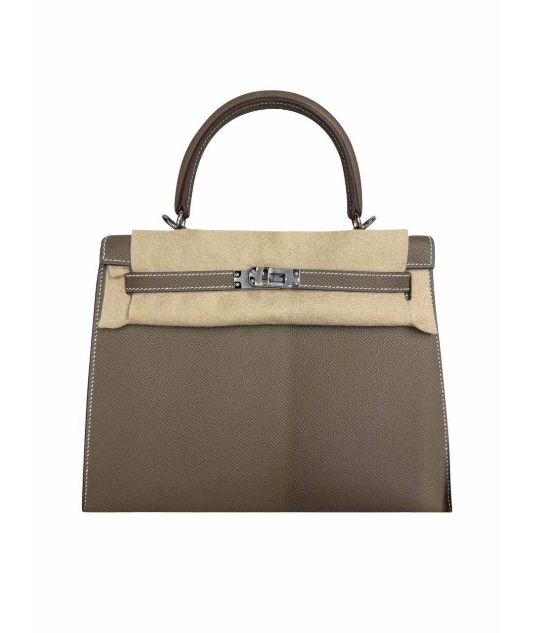 HERMES Бежевая кожаная сумка с короткими ручками, фото 3