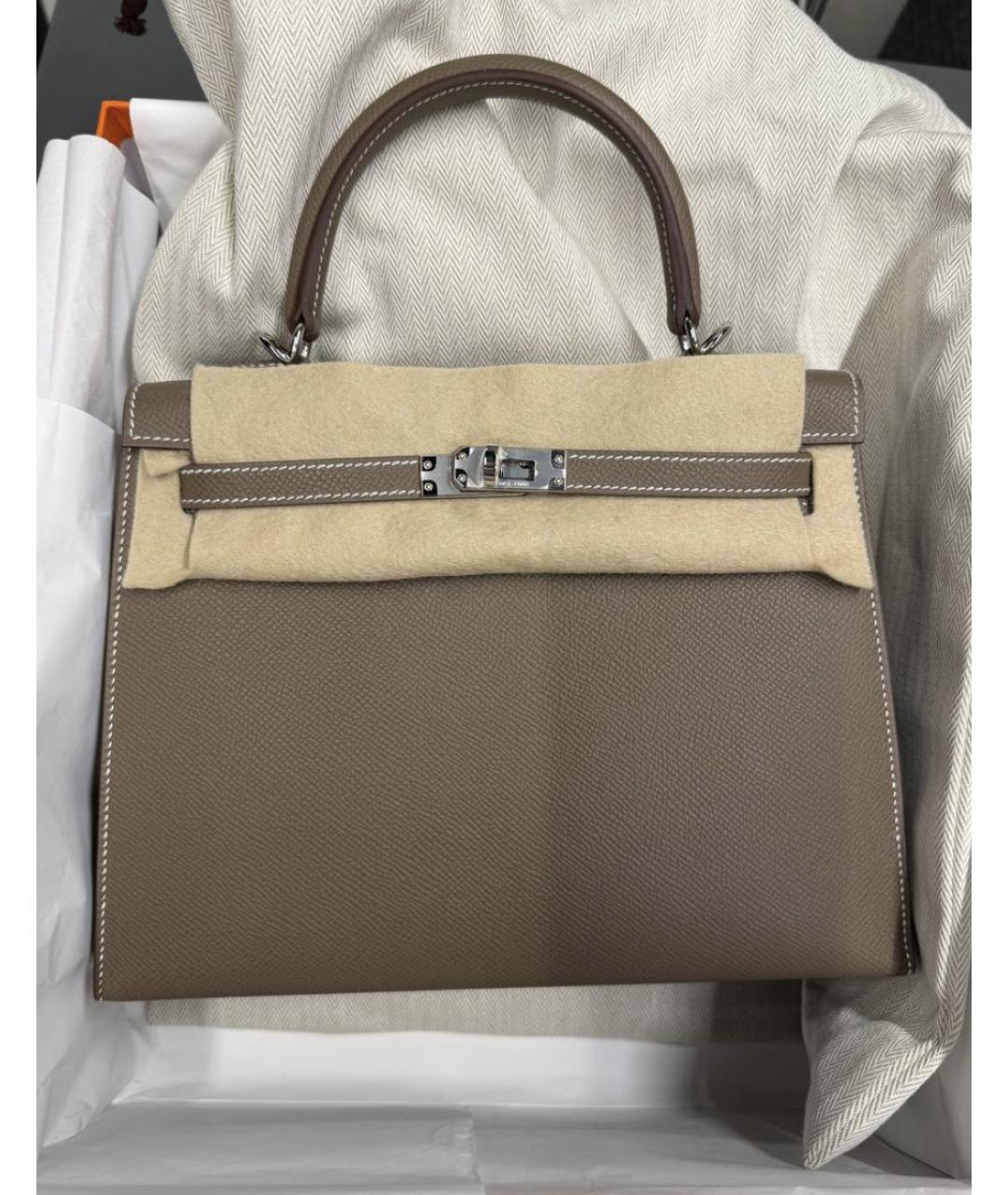 HERMES Бежевая кожаная сумка с короткими ручками, фото 2
