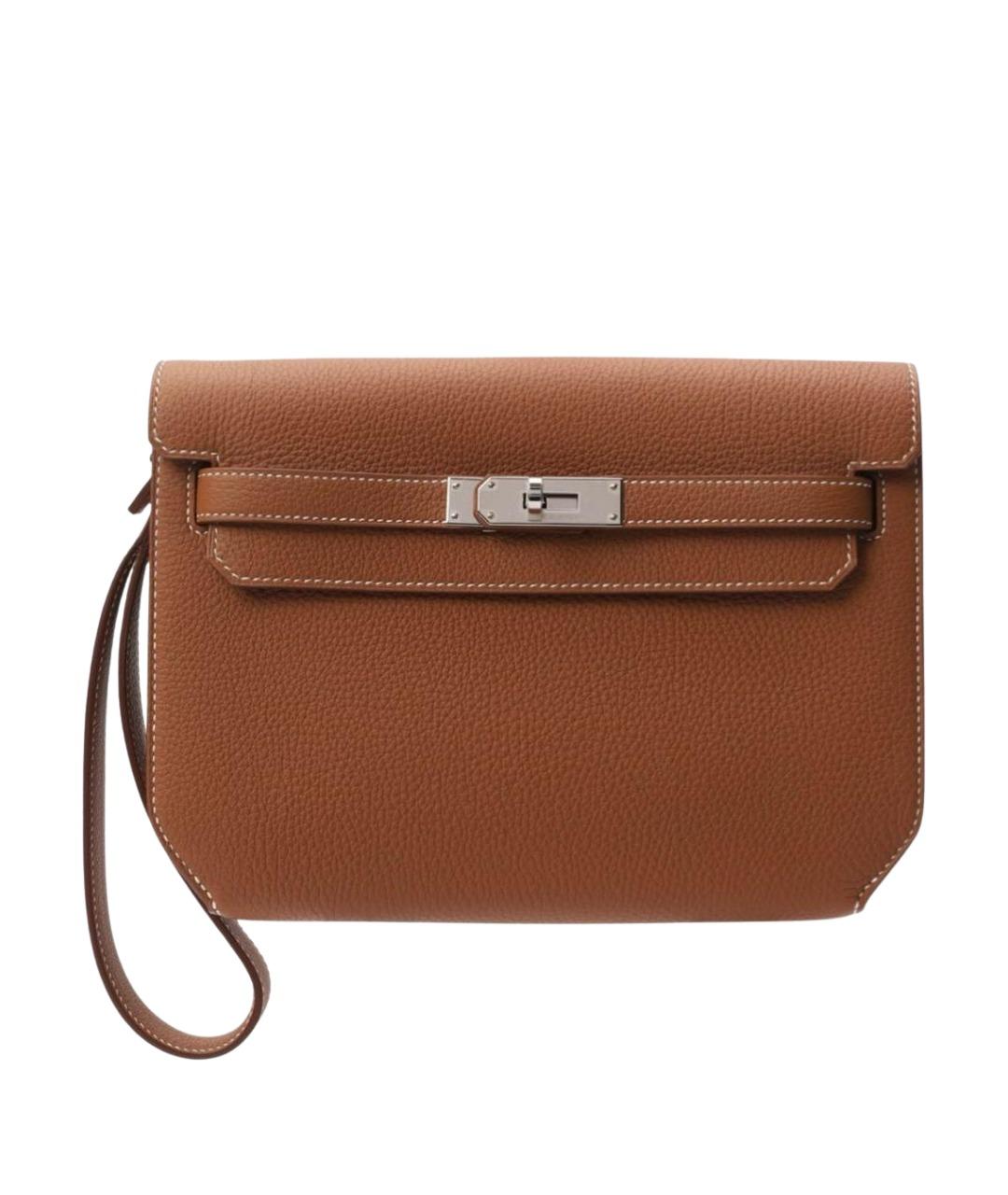 HERMES Коричневая кожаная барсетка, фото 1